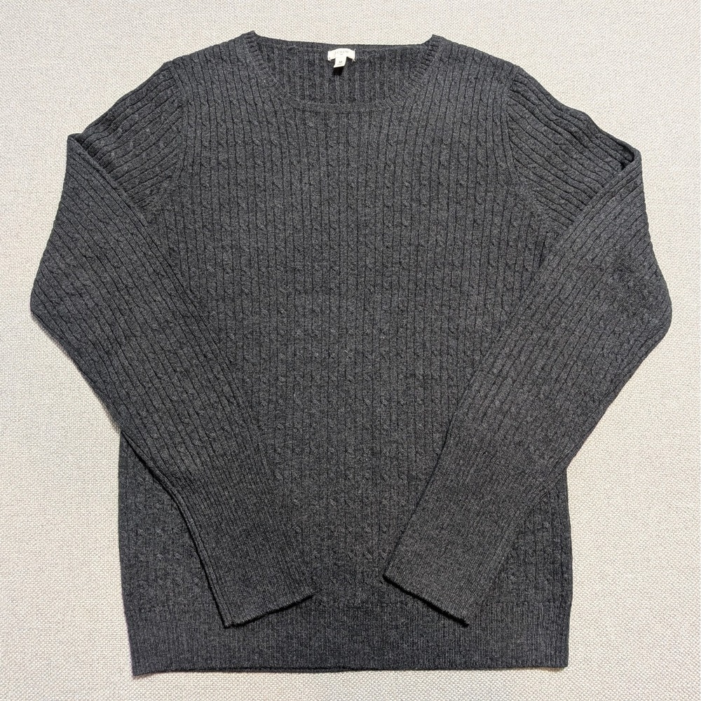 J.Crew Women's M Gray Cashmere Blend Cable Knit Long Sleeve Sweater Pullover